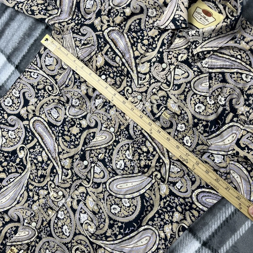 Larry Mahan Shirt Mens M Paisley Blue Pearl Snap Cowboy Collection - Picture 8 of 12